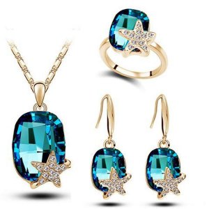 Five-Pointed star Jewelry Set-Necklace,Earrings, Rings