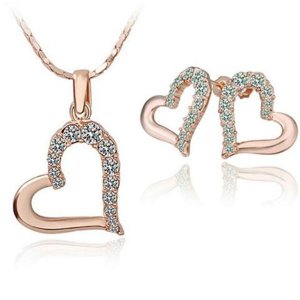 Gold Plating Jewelry Set Heart Shape Earring + Necklace