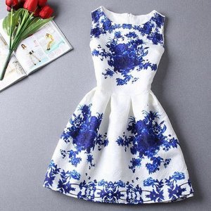 Red and Blue Flower Print Dress
