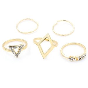 Vintage Punk Style 14K Gold & Silver Plated Geometric Triangle Mid Finger Ring 5pcs/Set