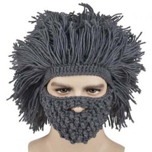 Stylish Beard and Afro Hair Shape Design Knitted Hat For Men - GRAY